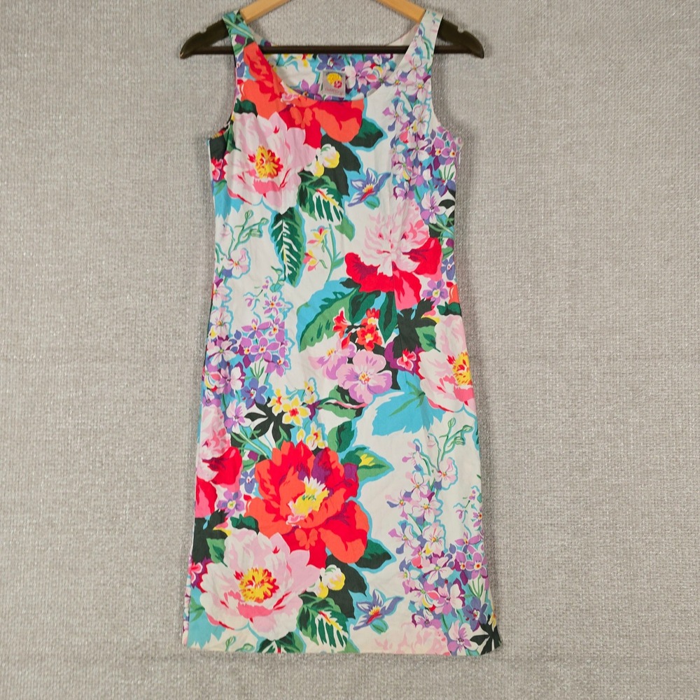 VTG Cynthia Tracy A Perfect Day In‎ Paradise Floral Cotton Sheath Dress Sz 2 USA